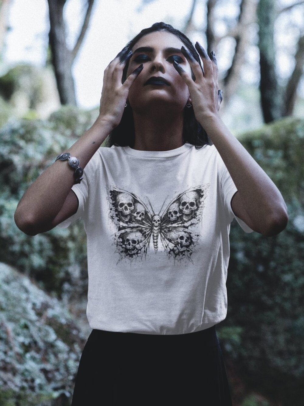 Skull Butterfly Shirt Women, Gothic Tee, Edgy Streetwear Top, Alt Fashion Skull